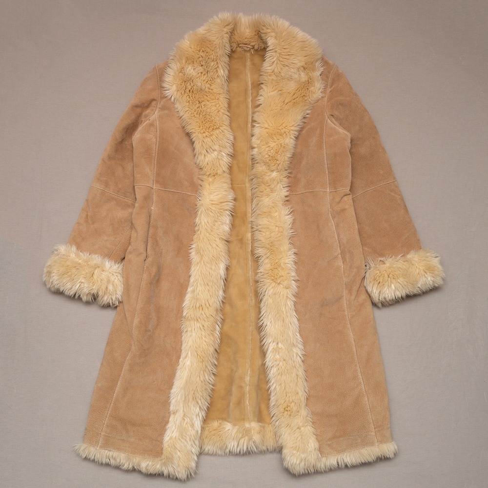 2000s Wilson Leather Patchwork Suede Faux Fur Penny Lane Coat Womens Large Tan